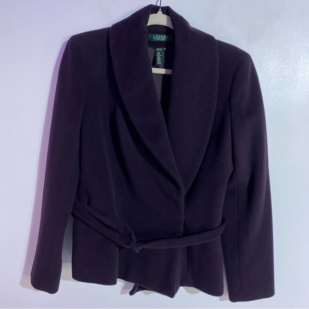 Vintage Ralph Lauren blazer 12P purple Wool belted‎ office business holidays